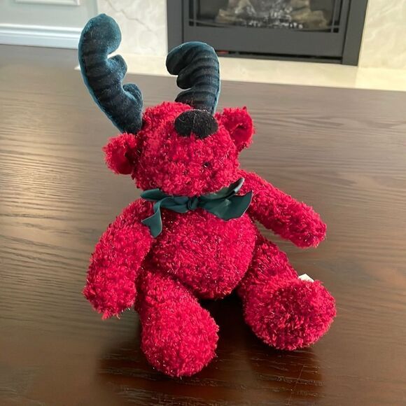 Russ Berrie Twinkle Red and Green Sparkly Reindeer Plush 101494 Handmade 12” - Picture 1 of 5